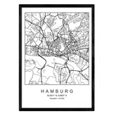 Nacnic Print city map Hamburg Scandinavian style in black and white. Poster A4 Printed paper No 250 gr. Paintings, prints and posters for living room and bedroom